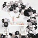 Balloon Arch Garland Kit,Black White And Silver Balloon Birthday Party Decoration,Silver Confetti 