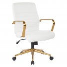Ave-Six Mid-Back Office Chair In White Faux Leather And Gold