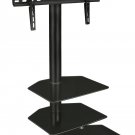Mobile Tv Stand With Rolling Casters & Three-Tiered Glass Shelving Fits 32-60