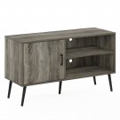 Furinno Claude Mid Century Style TV Stand with Wood Legs, One Cabinet Two Shelves, French Oak Grey