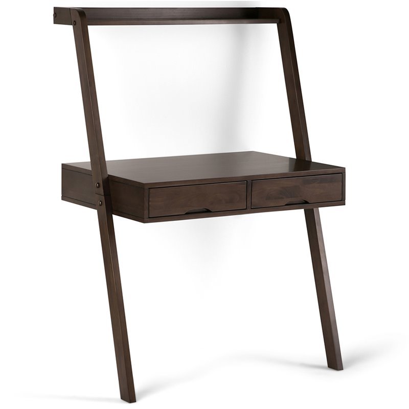 Aleck 36 inch Wide SOLID WOOD Contemporary Leaning Desk in Warm Walnut Brown