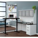 Pro-Concept Plus Height Adjustable L-Desk with Frosted Glass Door Hutch in Whi