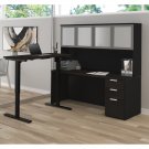Pro-Concept Plus Height Adjustable L-Desk With Frosted Glass Door Hutch In Dee