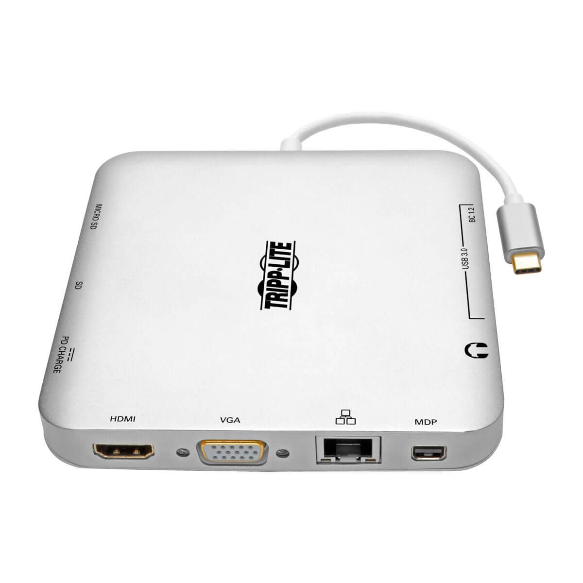 Tripp Lite USB-C Laptop Docking Station with mDP, HDMI, VGA, GbE, Silver