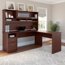 Cabot Modern 72W L Shaped Computer Desk with Hutch and Drawers in Harvest Cher