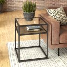 Bush Furniture Anthropology Glass Top End Table in Rustic Brown Embossed