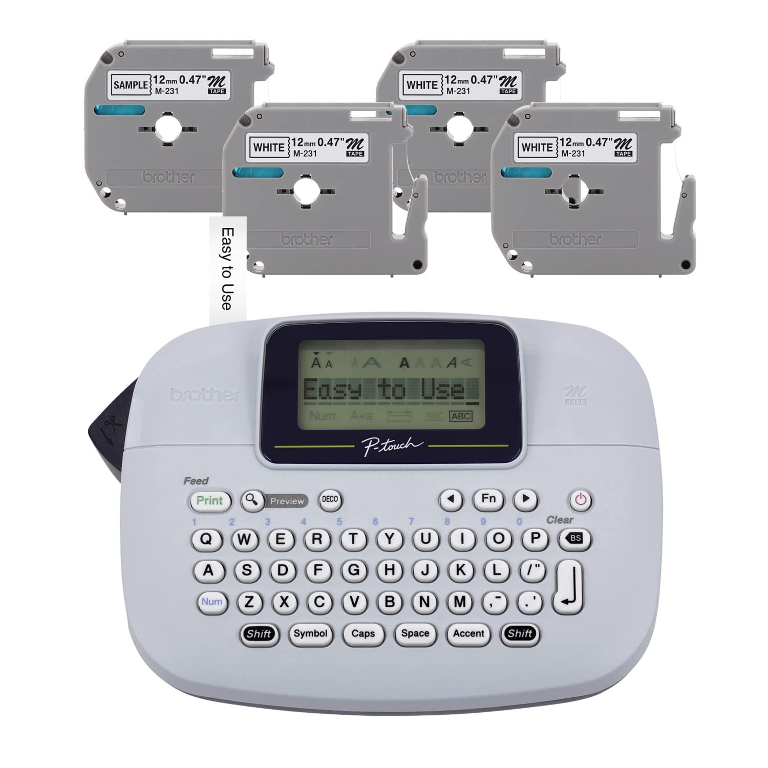 Brother PT-M95 P-Touch Label Maker Bundle (4 Label Tapes Included), White
