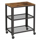 Serving Cart, 3-Tier Bar Cart On Wheels With Storage And Steel Frame, Rustic Brown Ulrc78X