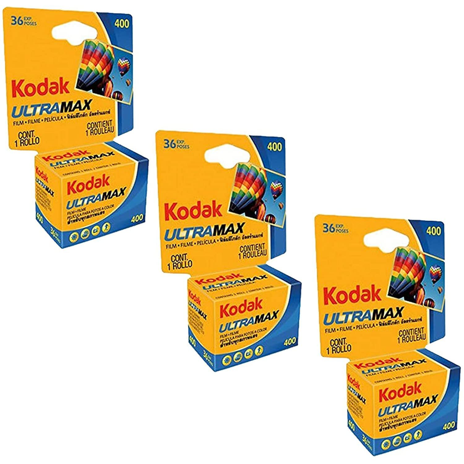 Kodak Ultramax 400 Color Print Film 36 Exp. 35mm DX 400 135-36 (108 Pics) (Pack of 3), Bas