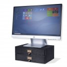 Home Office Desk Organizer - Wooden 2 Drawer Under Monitor Stand - Printer Platform - Pape