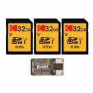 Kodak 32GB Class 10 UHS-I U1 SDHC Memory Card (3-Pack) with Focus All-in-One USB Card Read