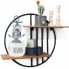 Rustic Wood And Metal Wall Mounted Floating Shelves Decorative Round Wall Shelf For Living