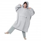 Oversized Wearable Blanket Hoodie With Zipper - Grey Cozy Sherpa Hooded Blanket For Christ