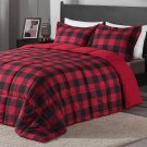 Lightweight Plaid Comforter Set (Queen) With 2 Pillow Shams - 3-Piece Set - Red/Black Plai