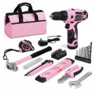 WORKPRO 12V Pink Cordless Drill Driver and Home Tool Kit, Hand Tool Set for DIY, Home Main