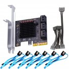 6 Ports Pcie X4 Sata Expansion Card, Including Sata Cables And 1:5 Sata Splitter Power Cab