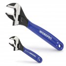 WORKPRO 2-piece Adjustable Wrench Set, 6-Inch & 10-Inch, Extra-Wide Jaw Black Oxide Wrench