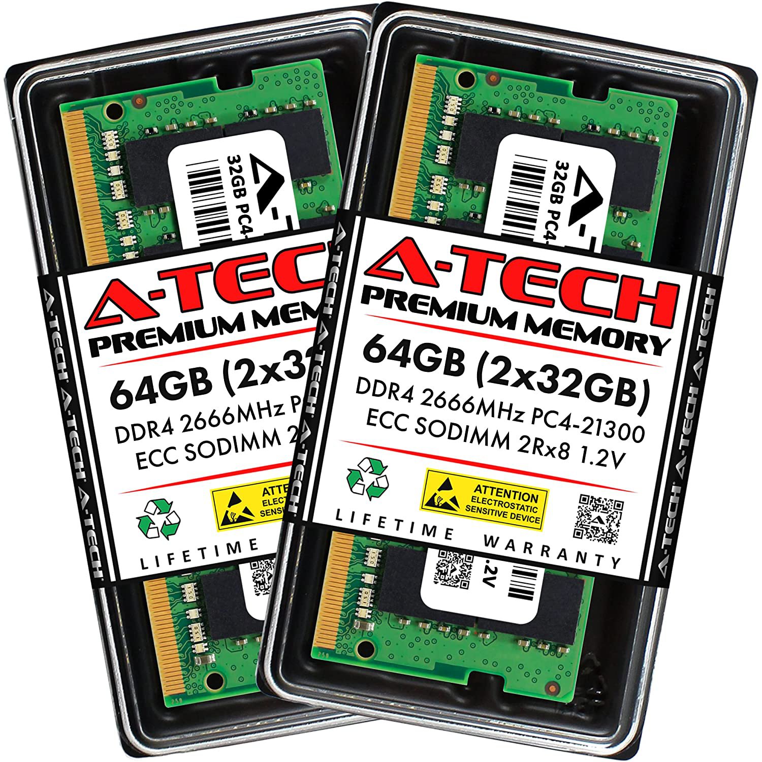 64Gb (2X32Gb) Ddr4 2666Mhz Pc4-21300 (Pc4-2666V) Cl19 Ecc Sodimm 2Rx8 1.2V 260-Pin Ram Mem