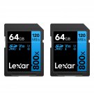 Lexar High-Performance 800x 64GB (2-Pack) SDXC UHS-I Cards, Up to 120MB/s Read, for Point-