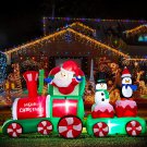 7.5 Ft Long Christmas Inflatables Train With Santa Claus Snowman And Penguin, Lighted Blow