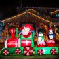7.5 Ft Long Christmas Inflatables Train With Santa Claus Snowman And Penguin, Lighted Blow