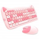 Wireless Keyboard Mouse Combo, 2.4G Wireless Cute Cat Colourful Mini Keyboard And Mouse Se