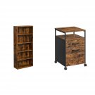 Bookshelf, 5-Tier Open Bookcase, Rustic Brown Ulbc165X01 & File Cabinet, Mobile Filing Cab