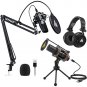 Podcast Equipment Bundle, Au-Pm471Ts And Au-A04 Pc Computer Mic Kit With Au-Mh601 Over-Ear