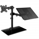 VIVO Free Standing Single Computer Monitor and Laptop Combo Desk Stand with Sleek Glass Ba