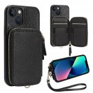 Iphone 13 Wallet Case With Rfid Credit Cards Holder, Zipper Leather Case With Wrist Strap,