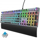 Mechanical Gaming Keyboard With Blue Switches, Removable Hand Rest, Led Rainbow Gaming Bac