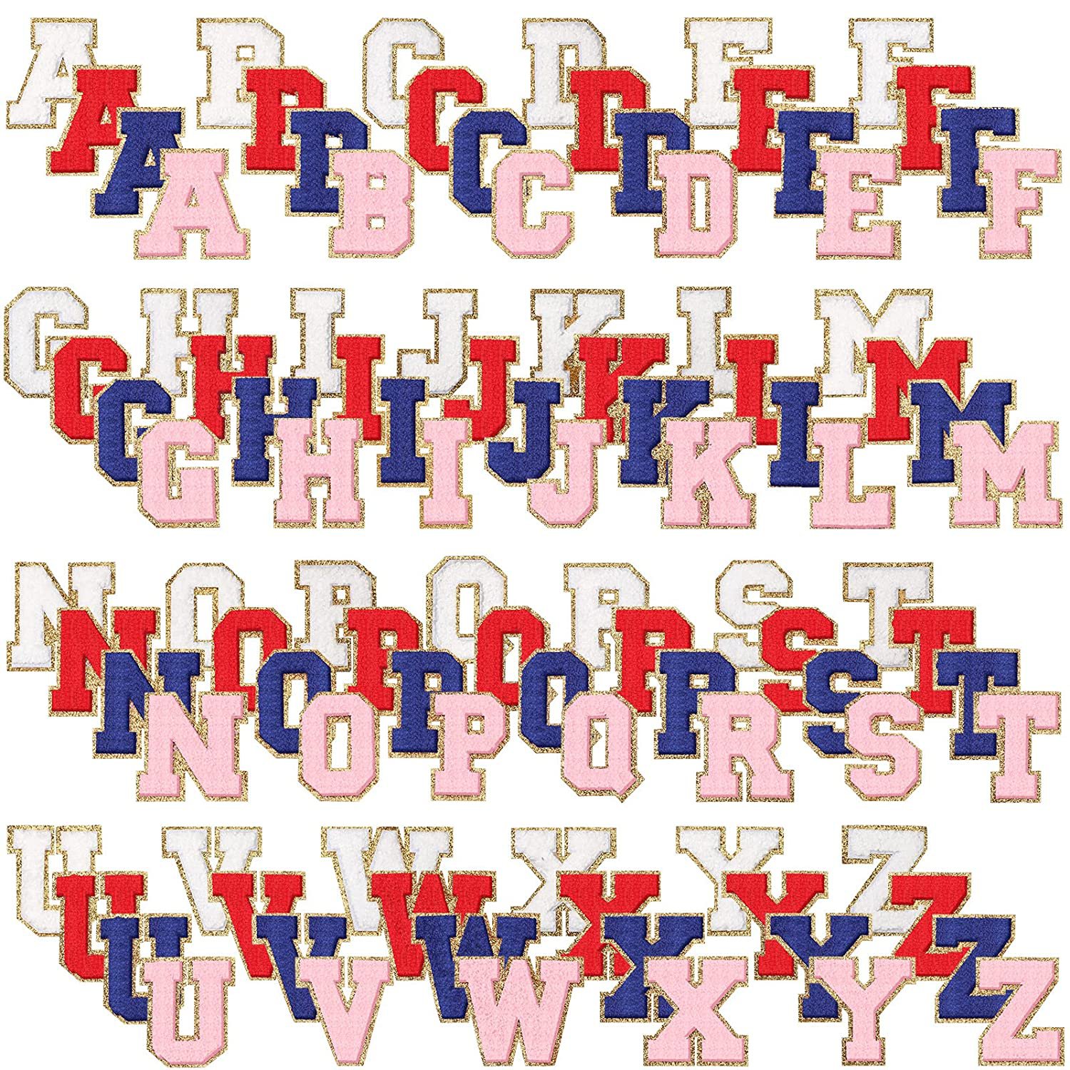 104 Pcs Varsity Letter Patch Iron On Chenille A-Z Repair Patches Alphabet Applique Patches