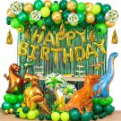 143Pcs Dinosaur Birthday Party Decorations With Balloon Pump, Ribbon Dot Glue Jungle Green