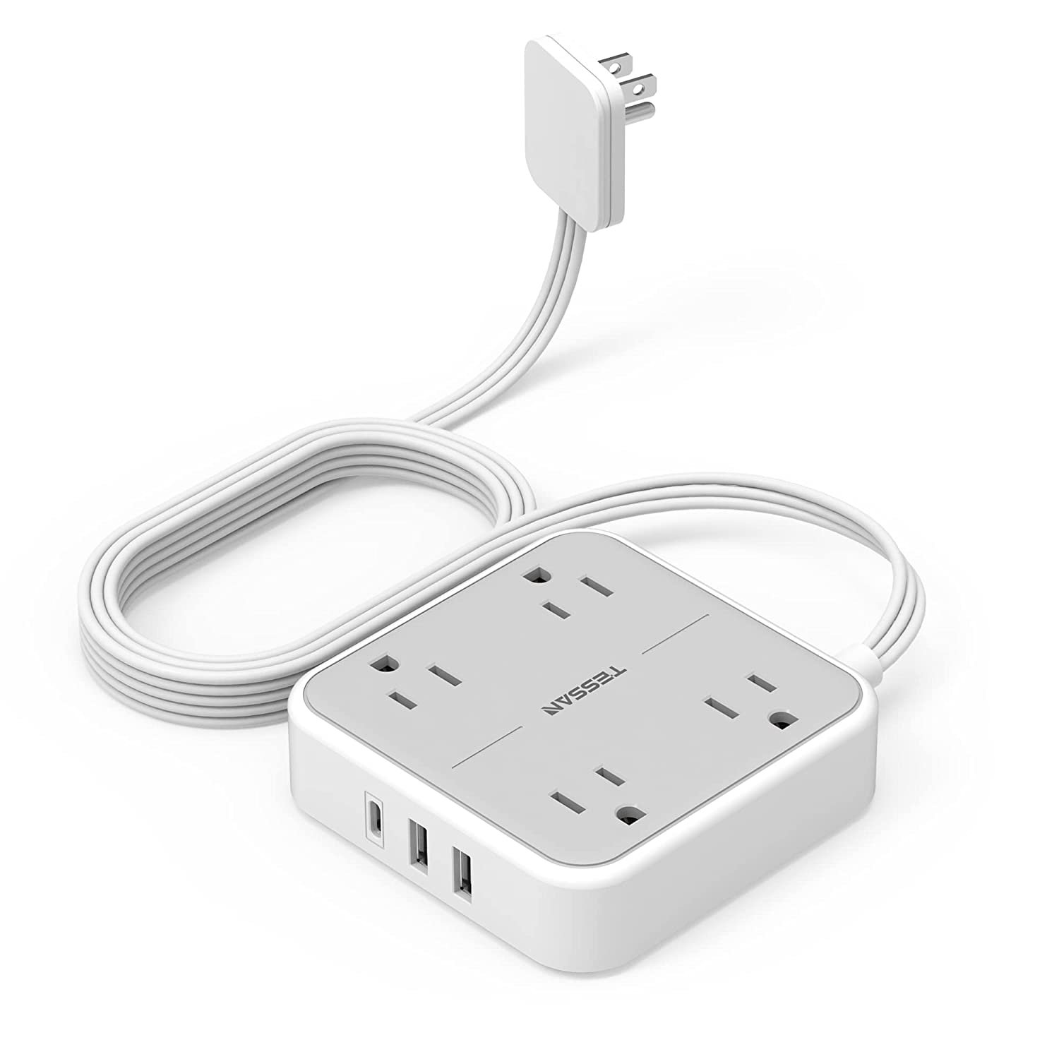 Flat Extension Cord 10 Ft, Ultra Thin Power Strip Under Carpet With 3 Usb Wall Charger(1 U