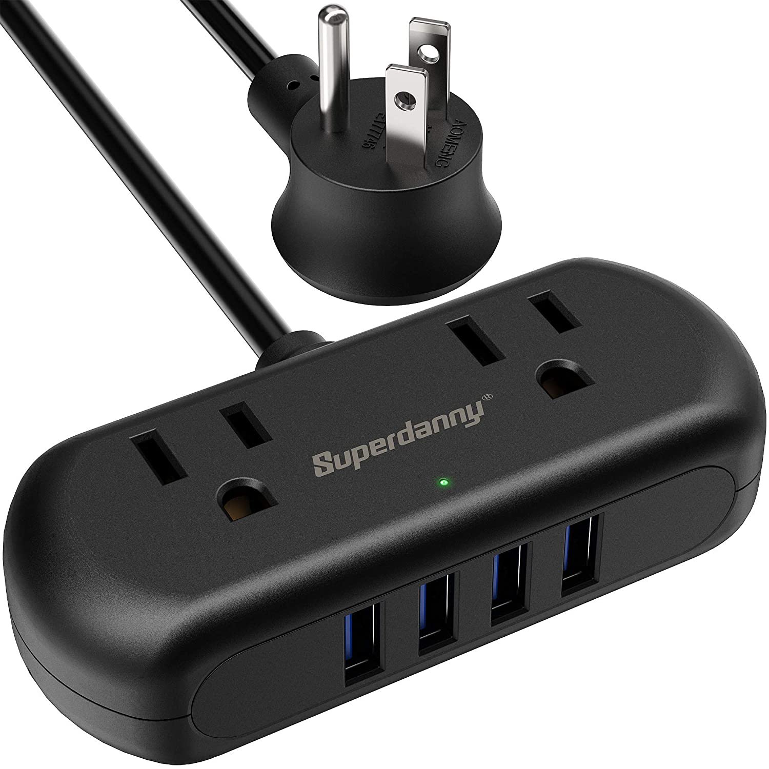 Power Strip With Usb, Mini Surge Protector With 2 Wide-Spaced Outlets & 4 Usb Ports, 5 Ft 