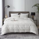 Boho Duvet Cover Queen Size - Soft Boho Aztec White Duvet Cover With Taupe Waves And Train