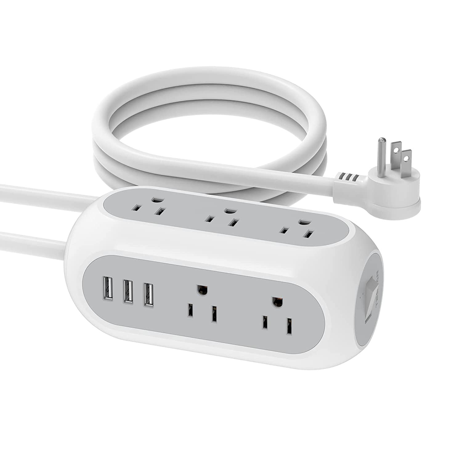 Surge Protector Power Strip With 3 Usb, Flat Plug Dorm Extension Cord With Multiple Outlet