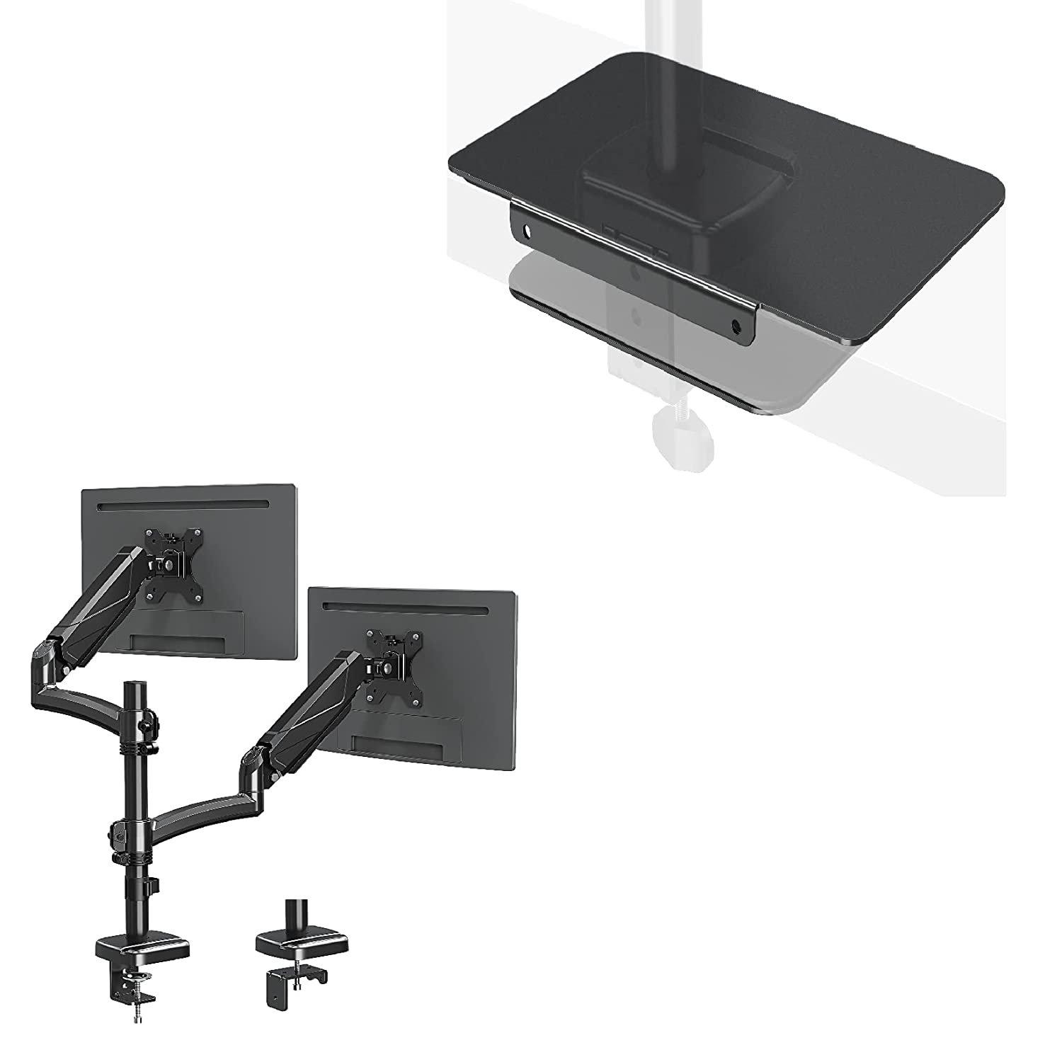 Dual Monitor Stand Mount For Glass Desk, With Desk Reinforcement Plate