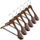 High-Grade Wide Shoulder Wooden Hangers 6 Pack, Non Slip Pants Bar, Smooth Finish Wood Sui