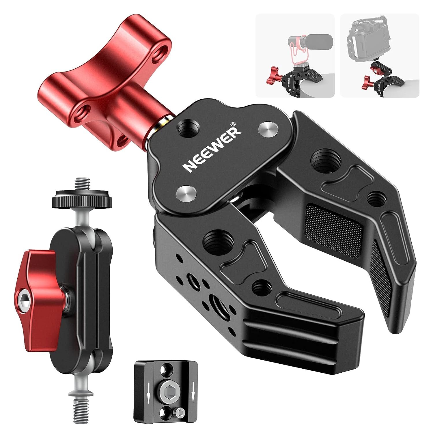NEEWER Super Clamp with Dual Ballhead Magic Arm, Cold Shoe Mount, 1/4" 3/8" Threads Compat