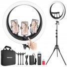 NEEWER 19 inch Ring Light with Stand and 3 Phone Holders, Upgraded 2.4G Control Smooth Dim