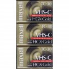 Maxell 203090 VHS-C TC-30 HGX Gold Camcorder Videocassette (3-Pack)