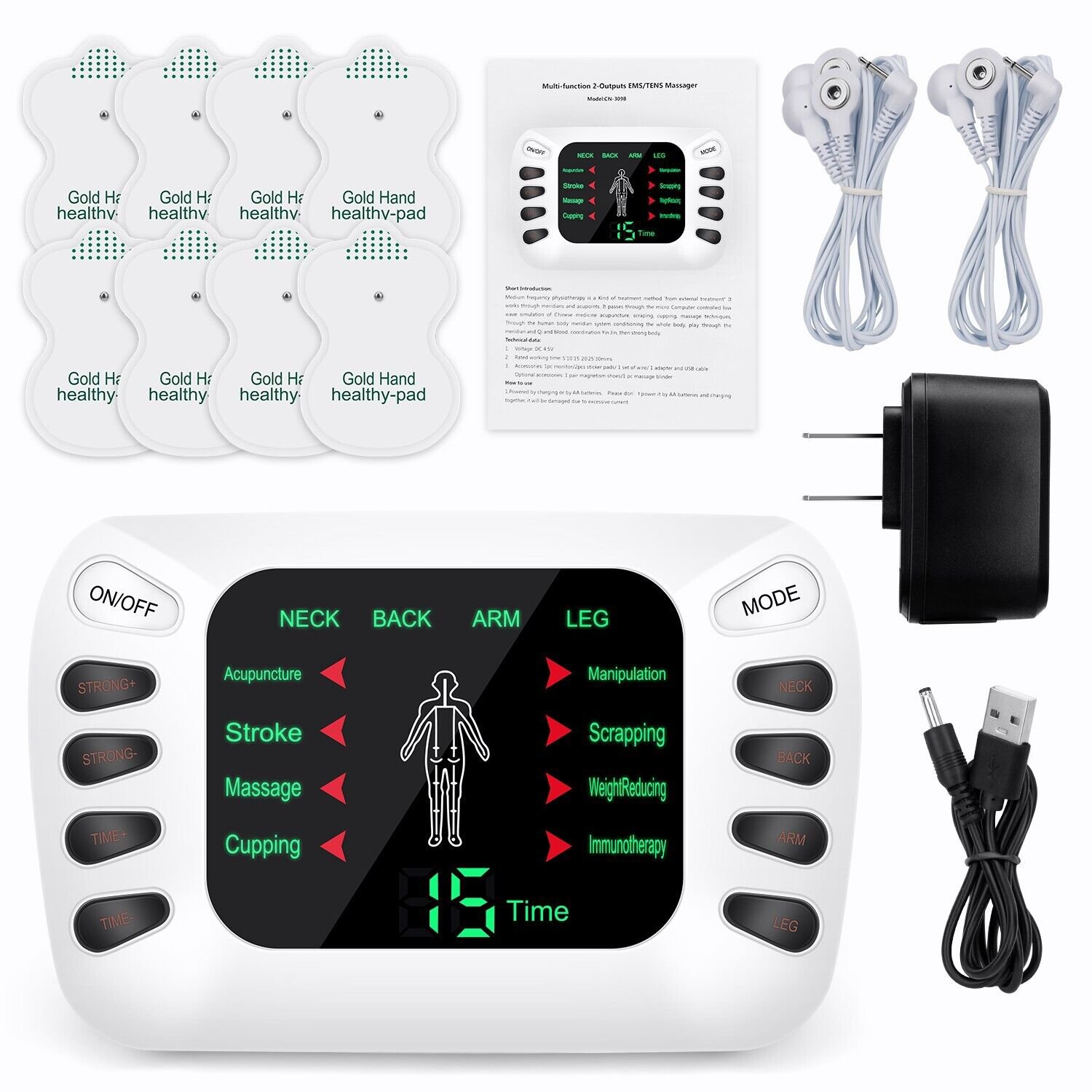 Electric Pulse Massager Muscle Stimulator Therapy Pain Relief Unit Machine Usa