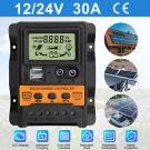 12/24V 30A Solar Charge Controller Panel Battery Regulator Dual Usb Lcd Display