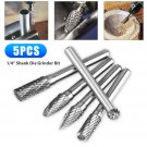 5Pcs Tungsten Carbide Burrs 8Mm Rotary Burr Set Head 1/4'' Shank Die Grinder Bit