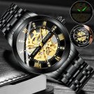 Fngeen Men'S Automatic Mechanical Stainless Steel Retro Luxury Hollow Dial Watch