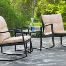 3 Pieces Patio Set Outdoor Wicker Patio Sets Rocking Coffee Table ,Black