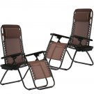 New Set of 2 Zero Gravity Chairs Reclining Folding Chairs Yard Bench with Holder