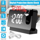 Led Mirror Projection Alarm Clock Digital Snooze Voice Temperature Time Display
