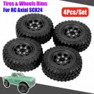 4Pcs Beadlock Wheels Rims Rubber Tires For 1/24 Rc Car Crawler Axial Scx24 90081